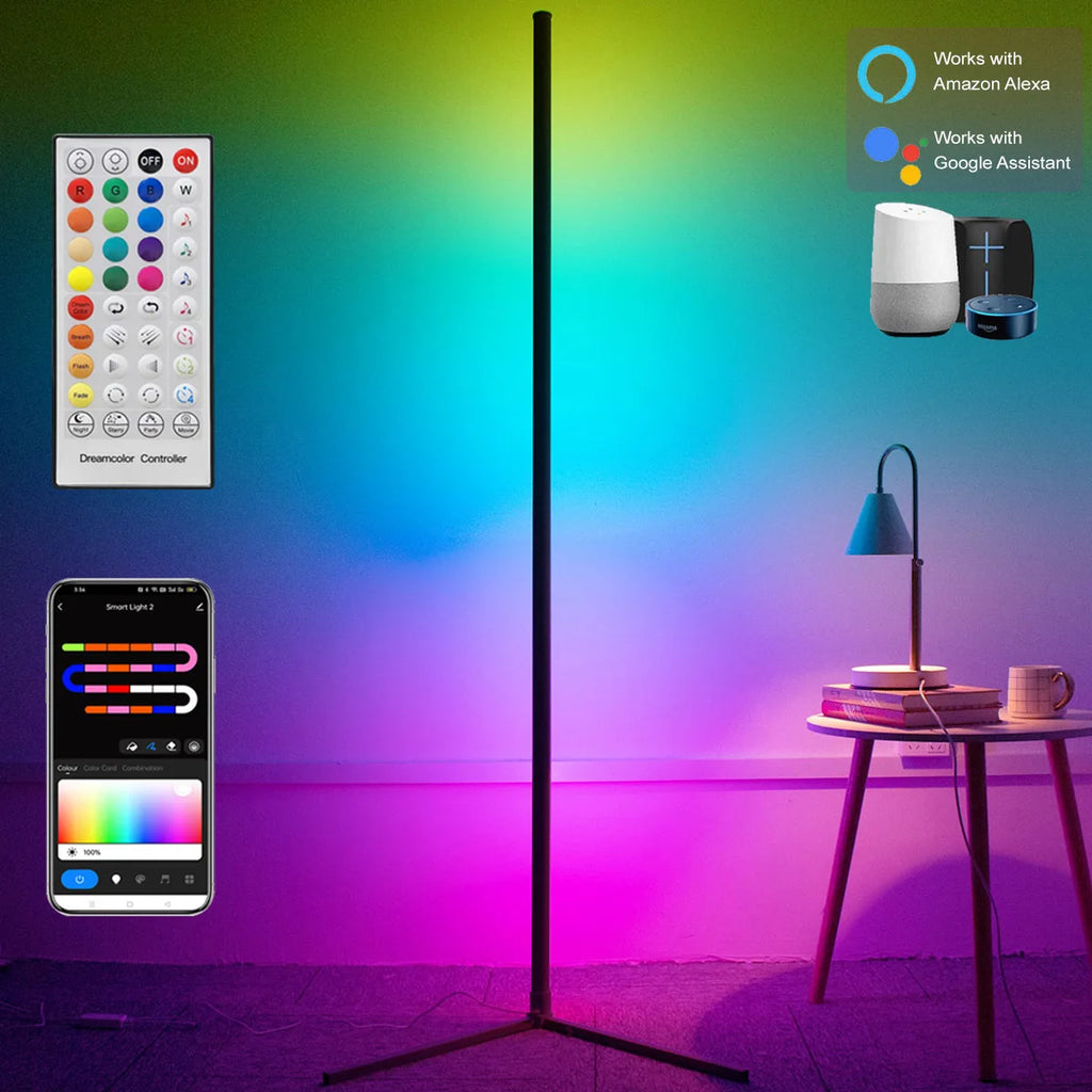 Lámpara de esquina inteligente Tuya de piso 160 cm (RGB, Alexa)