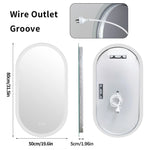 Espejo oval LED de baño, 3 tamaños, antiniebla, 3 colores